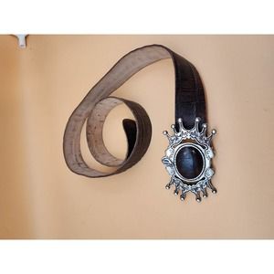 Diesal Mod Krowny Leather Belt Size 36 Brown Italy Embossed Crown y2k